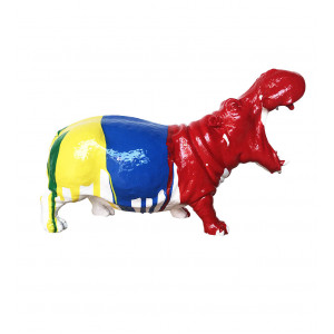 Hippopotame gueule ouverte décoration multicolore