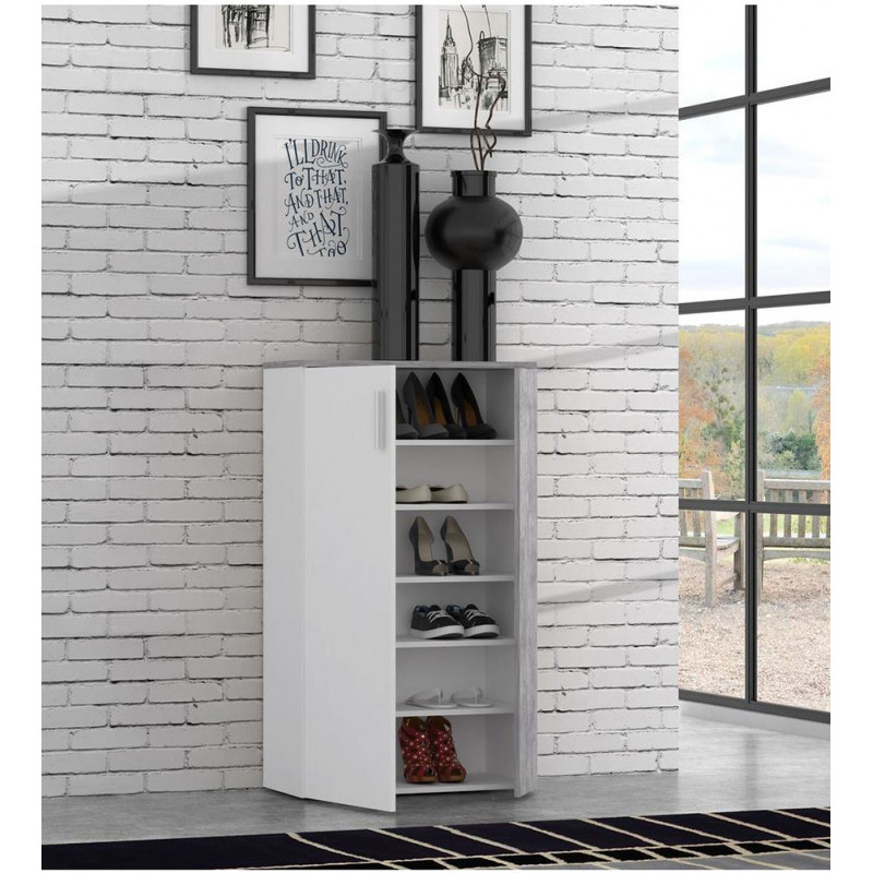 Armoire à chaussures 2 portes 5 tablettes bois blanc décor béton - contemporain - AMELIE