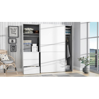 Armoire 2 portes coulissantes 3 tiroirs bois décor blanc longueur 170 cm - moderne - THOR