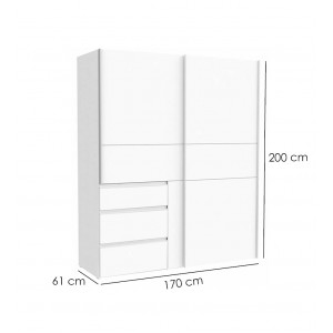 Armoire 2 portes coulissantes 3 tiroirs bois décor blanc longueur 170 cm - moderne - THOR
