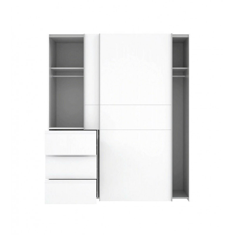 Armoire 2 portes coulissantes 3 tiroirs bois décor blanc longueur 200 cm - moderne - THOR