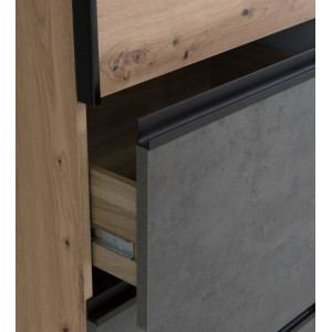 Armoire 2 portes coulissantes 3 tiroirs bois décor chêne béton gris longueur 200 cm - moderne rustique - THOR