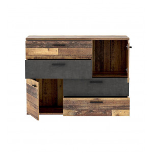 Commode 2 portes 4 tiroirs vieux bois vintage décor béton - DEST