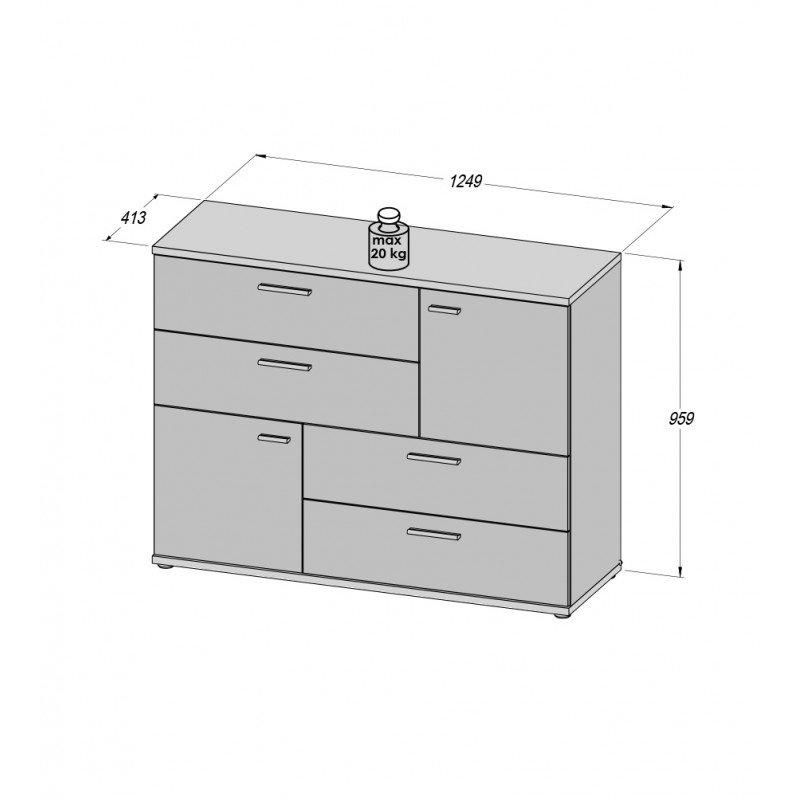 Commode 2 portes 4 tiroirs vieux bois chêne sonoma blanc - DEST