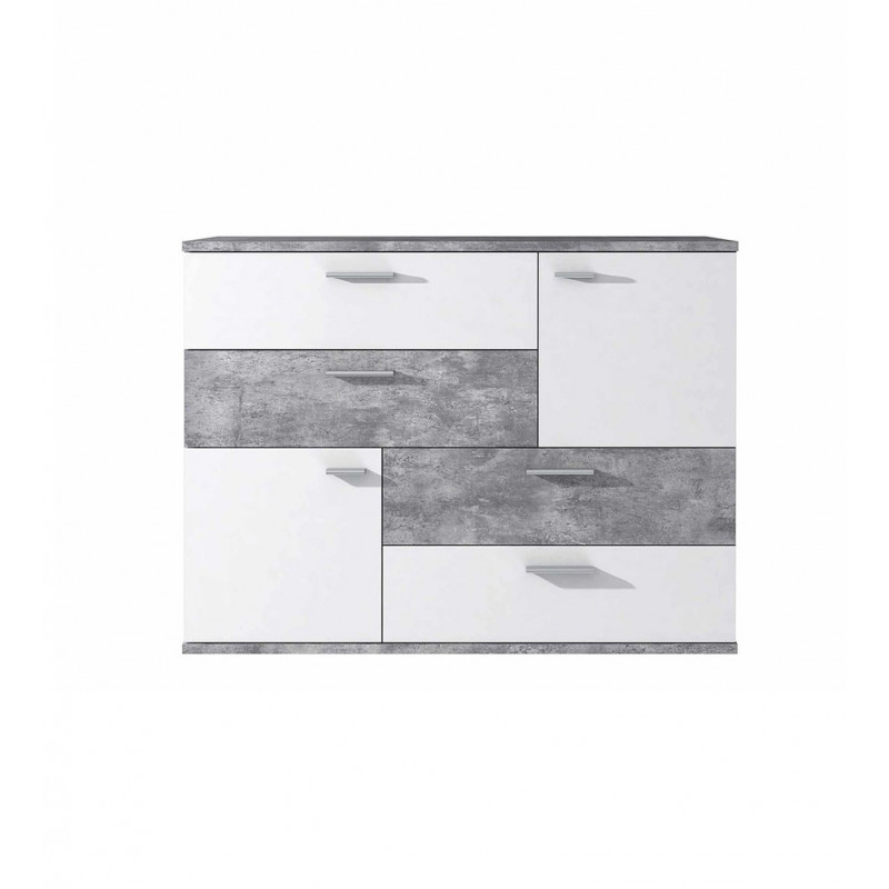Commode 2 portes 4 tiroirs vieux bois blanc décor béton - DEST