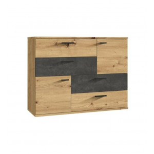 Commode 2 portes 4 tiroirs vieux bois chêne artisan décor béton - DEST