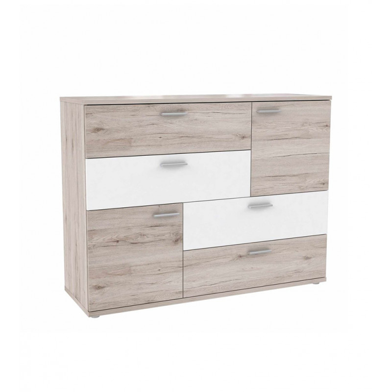 Commode 2 portes 4 tiroirs vieux bois chêne cendré blanc - DEST