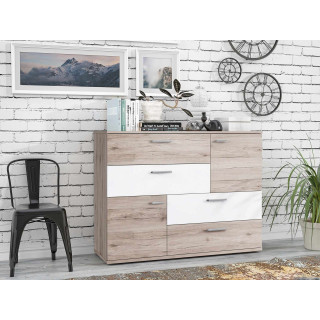 Commode 2 portes 4 tiroirs vieux bois chêne cendré blanc - DEST