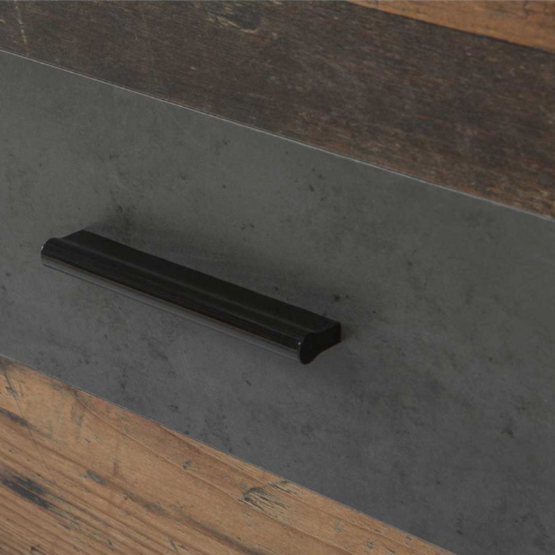 Ensemble meuble TV paroi murale en panneaux de particules finition bois et béton foncé - JULIAN