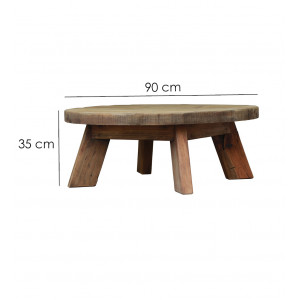 Table basse ronde 90 cm en pin recyclé - style esprit montagne rustique - Collection CHALET