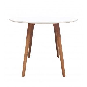 Table de repas ronde et blanche avec piètement en bois D90 cm - SWEETY