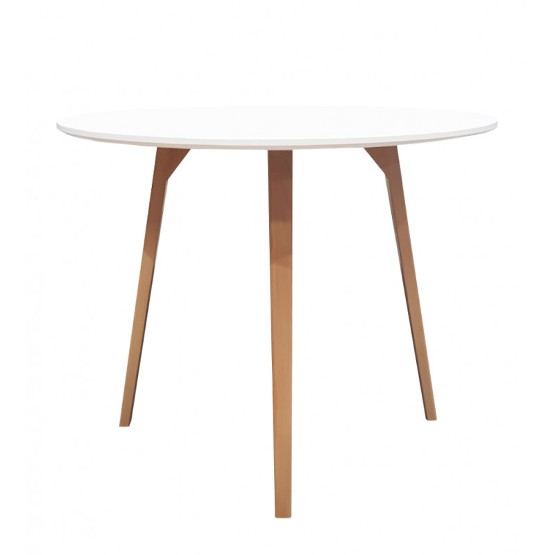TABLE de repas scandinave bois naturel / blanc ronde 90 cm - SWEETY