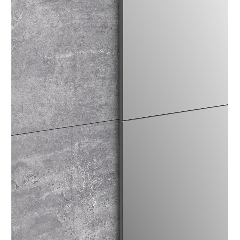 Armoire 2 portes coulissantes 5 tablettes béton gris clair miroir - JEIK