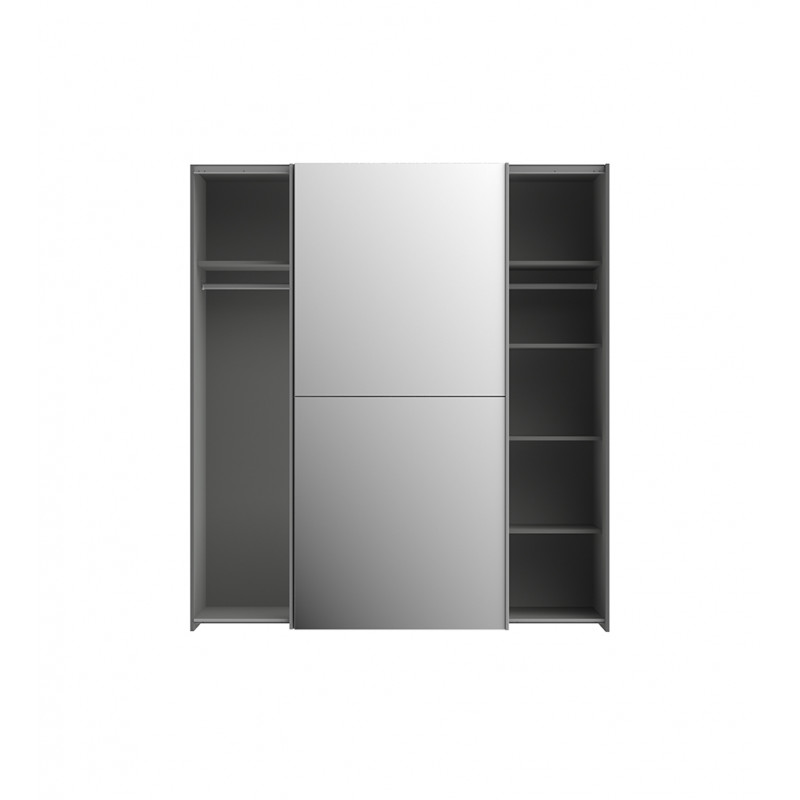 Armoire 2 portes coulissantes 5 tablettes gris foncé miroir - JEIK