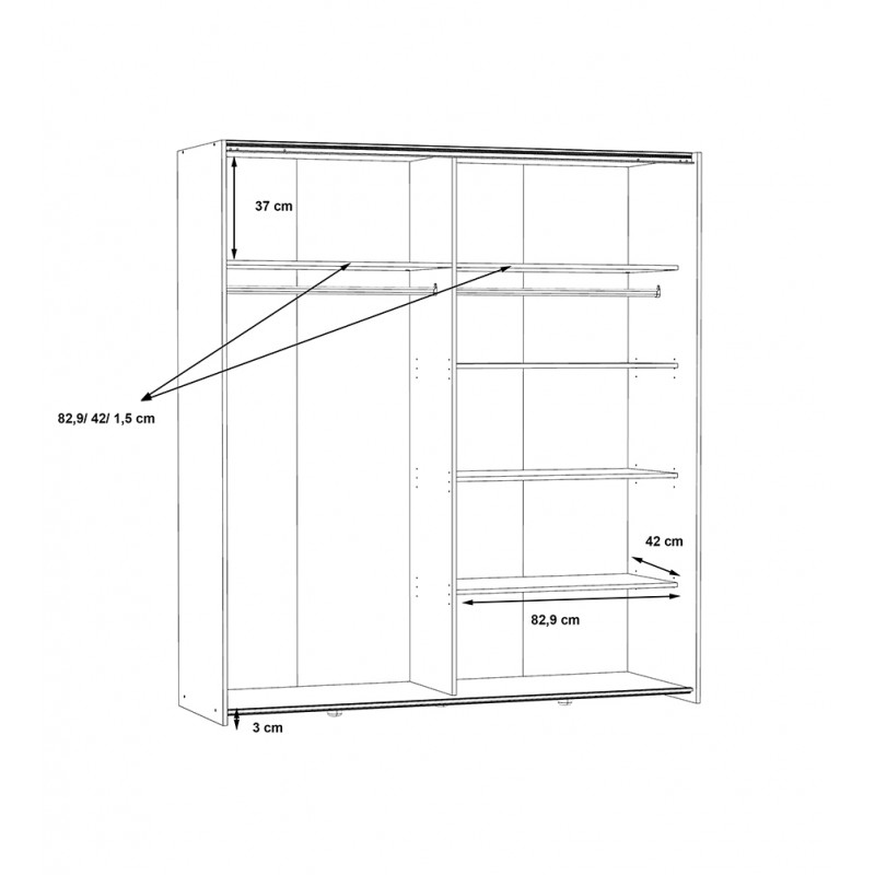 Armoire 2 portes coulissantes 5 tablettes gris foncé miroir - JEIK