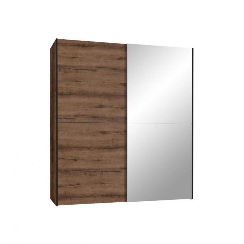 Armoire 2 portes coulissantes 5 tablettes bois chêne miroir - JEIK