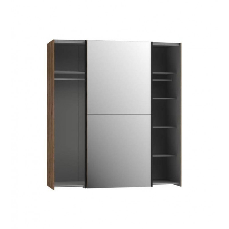Armoire 2 portes coulissantes 5 tablettes bois chêne miroir - JEIK