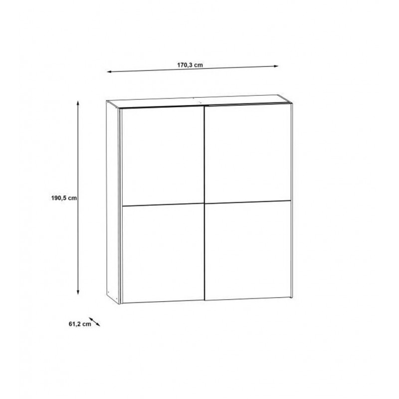 Armoire 2 portes coulissantes 5 tablettes bois chêne miroir - JEIK