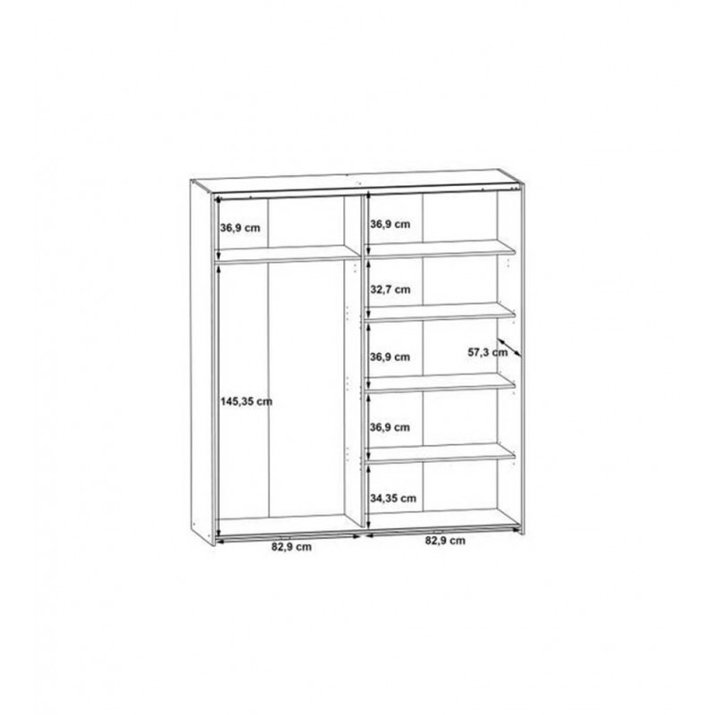 Armoire 2 portes coulissantes 5 tablettes bois chêne miroir - JEIK