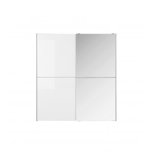 Armoire 2 portes coulissantes 5 tablettes blanc brillant miroir - JEIK