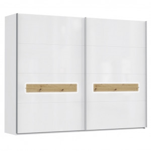 Armoire 2 portes coulissantes finition blanc brillant, LED et sensor inclus - BETTY