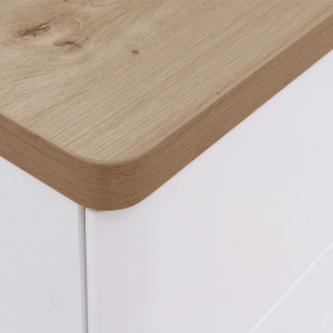 Commode 3 tiroirs système soft close poignées métal, piètement bois massif finition blanc brillant - BETTY