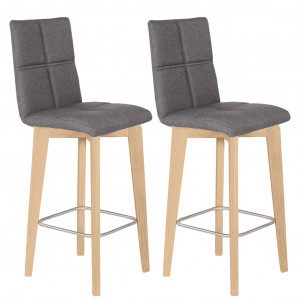 Lot de 2 chaises hautes de bar au style scandinave en tissu gris anthracite pieds chêne et repose pieds - LEO