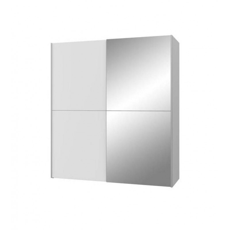 Armoire 2 portes coulissantes 5 tablettes blanc mat miroir - JEIK