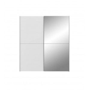 Armoire 2 portes coulissantes 5 tablettes blanc mat miroir - JEIK