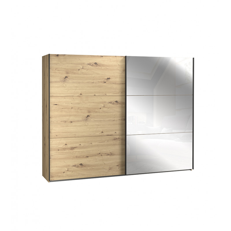 Armoire L 270 cm 2 portes coulissantes miroir chêne set 3 tablettes - ALIA