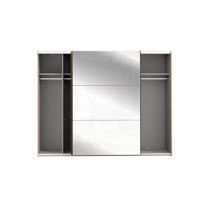 Armoire L 270 cm 2 portes coulissantes miroir chêne set 3 tablettes - ALIA
