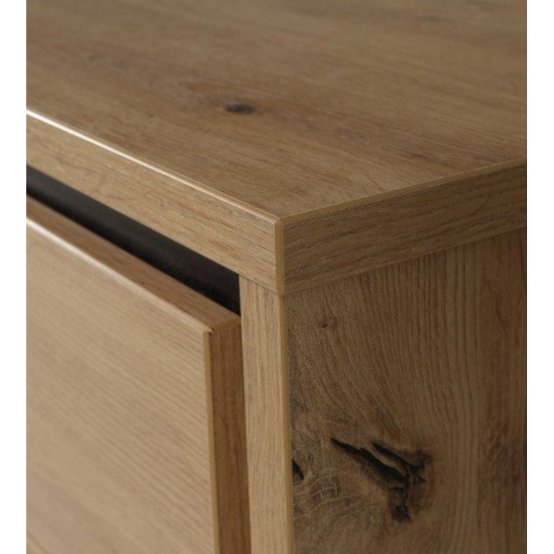 Table chevet 2 tiroirs chêne pieds poignée métal noir - ALIA