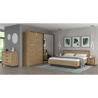 Armoire 270 cm 2 portes coulissantes et miroir décor chêne - ALIA