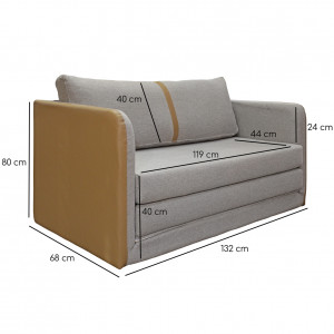 Canapé déplimousse convertible 120x190cm en tissu gris chiné gris et simili marron avec coussin - ENZIO