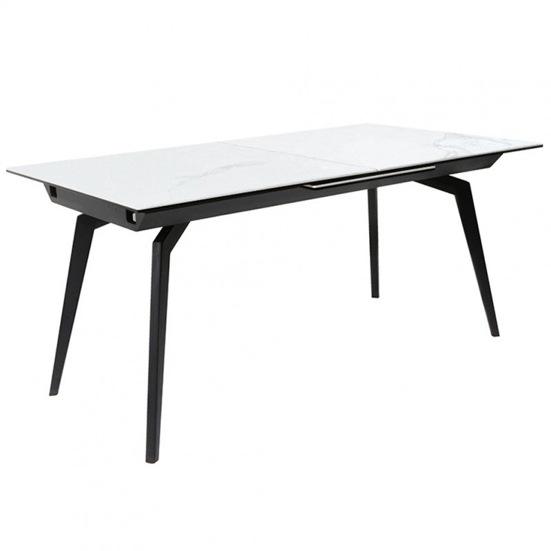 Table céramique extensible blanc 160/210 cm pieds métal noir - CAMILIA