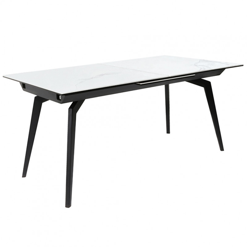Table extensible en céramique blanc 160/210 cm et métal noir - CAMILIA