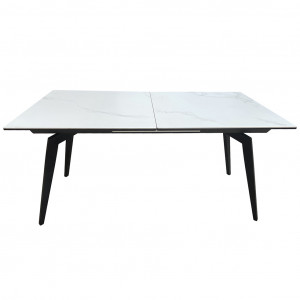 Table céramique extensible blanc 160/210 cm pieds métal noir - CAMILIA