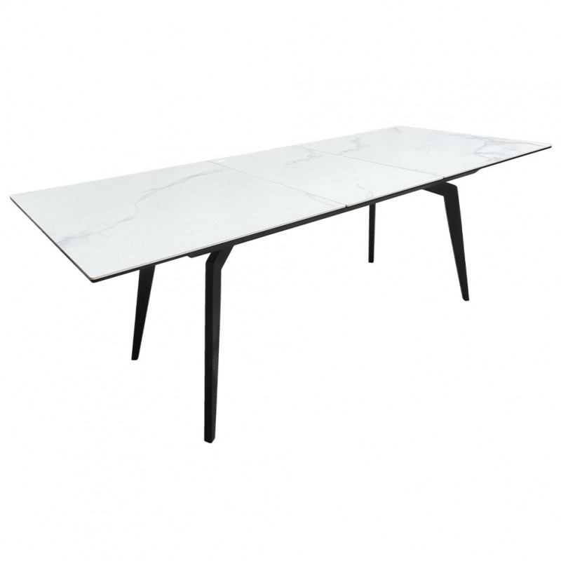 Table extensible en céramique blanc 160/210 cm et métal noir - CAMILIA
