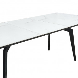 Table céramique extensible blanc 160/210 cm pieds métal noir - CAMILIA