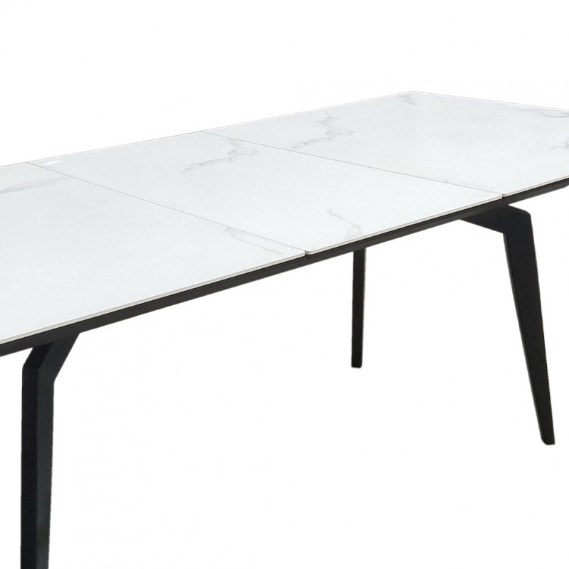 Table extensible en céramique blanc 160/210 cm et métal noir - CAMILIA