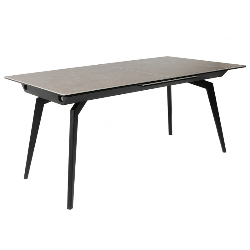 Table extensible en céramique gris 160 / 210 cm et piètement en métal noir - CAMILIA