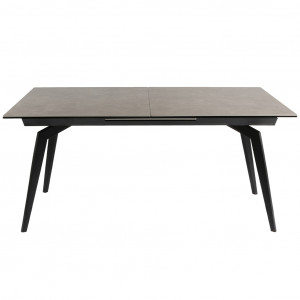 Table extensible en céramique gris 160 / 210 cm et piètement en métal noir - CAMILIA