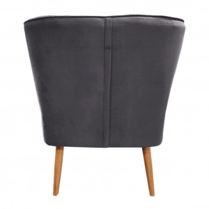 Petit fauteuil bas structure en bois de pin et panneaux de particules tissu effet velours gris et piètement en bois - KARLA