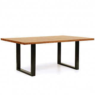 Table de repas plateau en chêne massif et piètement en métal noir 180 x 90 cm - FANY