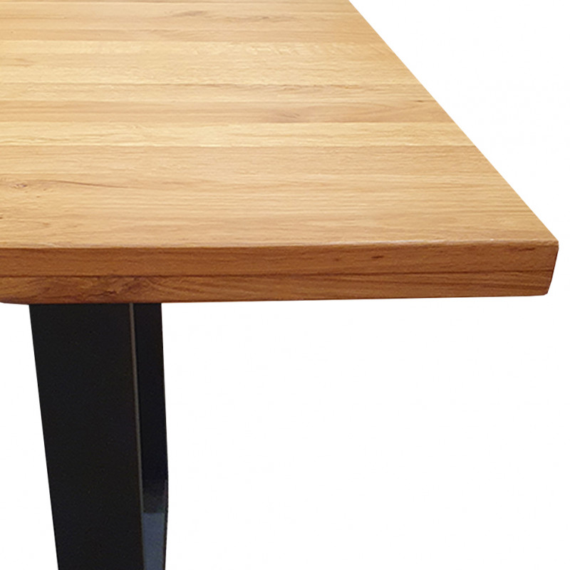 Table de repas plateau en chêne massif et piètement en métal noir 180 x 90 cm - FANY