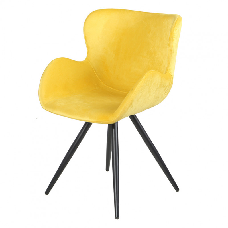 Lot de 2 Chaises velours jaune et pieds métal noir - fauteuil design contemporain scandinave - LOTUS