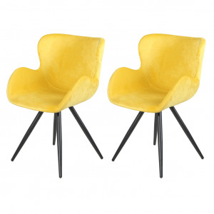 Lot de 2 chaises style scandinave velours jaune et métal noir - LOTUS