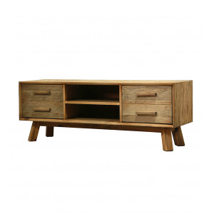 Meuble TV 130 cm pieds obliques 2 niches 2 tiroirs bois - CHALET