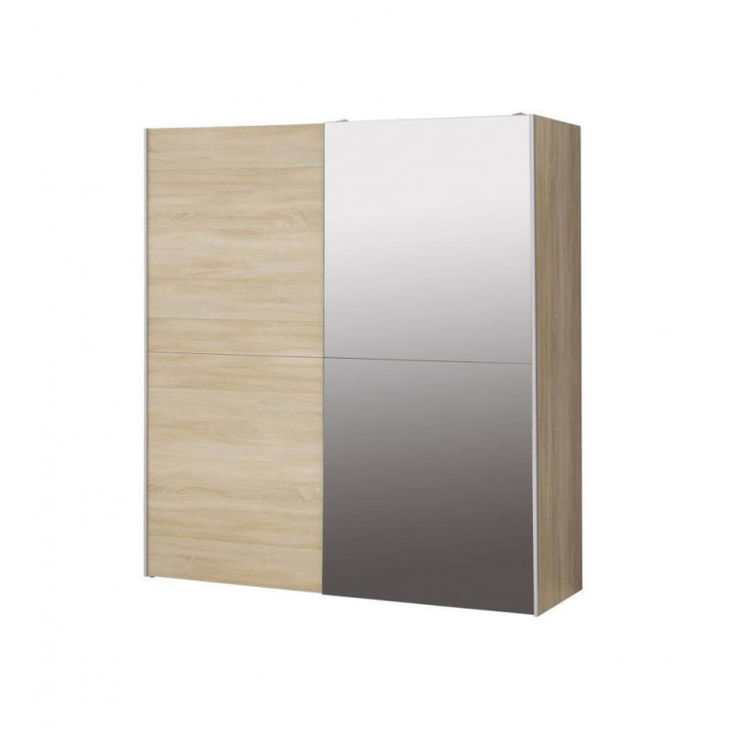 Armoire 2 portes coulissantes 5 tablettes bois chêne sonoma miroir - moderne - JEIK