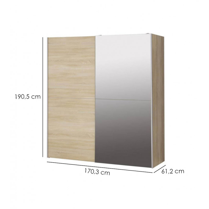 Armoire 2 portes coulissantes 5 tablettes bois chêne sonoma miroir - moderne - JEIK
